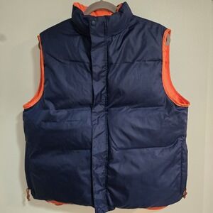 LL Bean Mens Medium Navy Orange Reversible Puffer Goose Down Vest w/ Pockets EUC